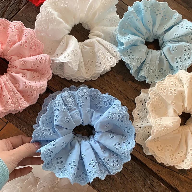 Solid Four-layer Lace 6.3in Large Scrunchie For Women Girls Sweet Hair Ornament Hair Tie Hair Band Elegant Hair Accessories