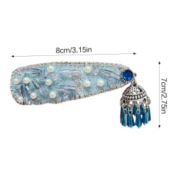 1Pc Blue Crystal Bangs Side Hair Clip Elegant Pearls Fringe Barrette with Dangling Tassel Boho Hair Accessories for Women Girls