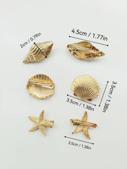 6pcs Fashion Golden Ocean themed Hair Clips with Shell Conch Starfish Shapes for Women Girls Daily and Travel Hair Accessories