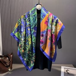 Latest Design Print Head Scarves Women Four Seasons Foulard Satin Square For Ladies Shawls 90*90 Silk Scarf Muslim Hijab