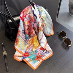 New 100% Real Silk Satin Women Scarf 2025 Flower Printed Foulard Femme Square Head Scarfs Bandana Shawl For Lady Hijab