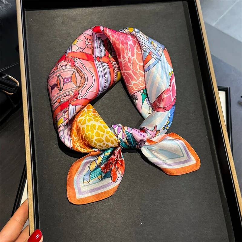 New 100% Real Silk Satin Women Scarf 2025 Flower Printed Foulard Femme Square Head Scarfs Bandana Shawl For Lady Hijab