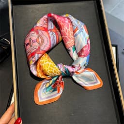 New 100% Real Silk Satin Women Scarf 2025 Flower Printed Foulard Femme Square Head Scarfs Bandana Shawl For Lady Hijab