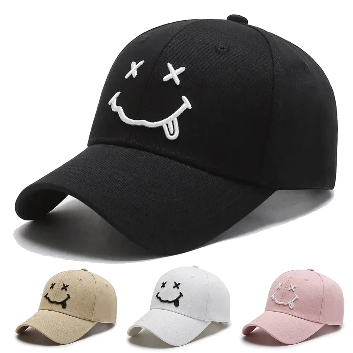 Unisex Smiling Face Embroidery Baseball Caps Spring Autumn Outdoor Adjustable Casual Hats Sunscreen Hat Sports Cap