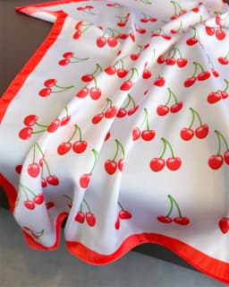Luxury Square Satin Scarf Women Cute Fruit Cherry Pattern Shawls and Wraps Fashion Small Bag Scarves Hair Tie Bandanas 70*70Cm