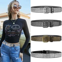 New Women Belt Fashion Square Beads, Willow Nails, Three Exhaust Eyes, Punk Street Cool, Personalized Men's and Women's Belts