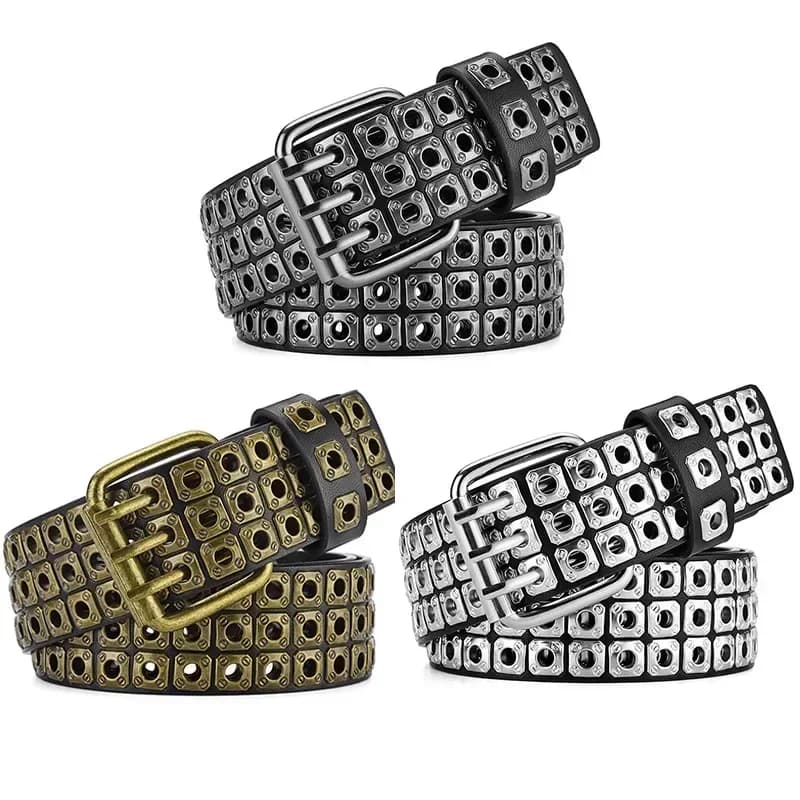 New Women Belt Fashion Square Beads, Willow Nails, Three Exhaust Eyes, Punk Street Cool, Personalized Men's and Women's Belts