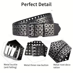 New Women Belt Fashion Square Beads, Willow Nails, Three Exhaust Eyes, Punk Street Cool, Personalized Men's and Women's Belts