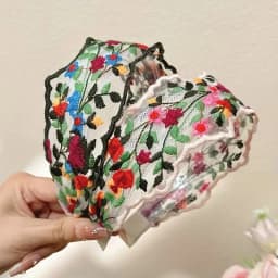 2pcs Women'S Floral Lace Headbands - Vintage Bohemian Wide Non-Slip Mesh Hairbands with Comb Teeth, Colorful Flower Embroidery