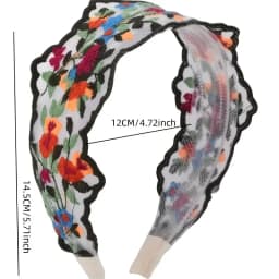 2pcs Women'S Floral Lace Headbands - Vintage Bohemian Wide Non-Slip Mesh Hairbands with Comb Teeth, Colorful Flower Embroidery