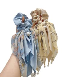 1PC Floral Print Satin Hair Scrunchies with Ribbon & Pearl Accents, Elegant Hair Ties for Women, Charming Hair Accessories Set