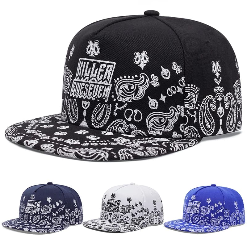 2025 New West Coast Cashew Flower Flat Edge Hat Men's Street Dance Hip Hop Hat Women's Outdoor Leisure Sunshade Hat Baseball Hat