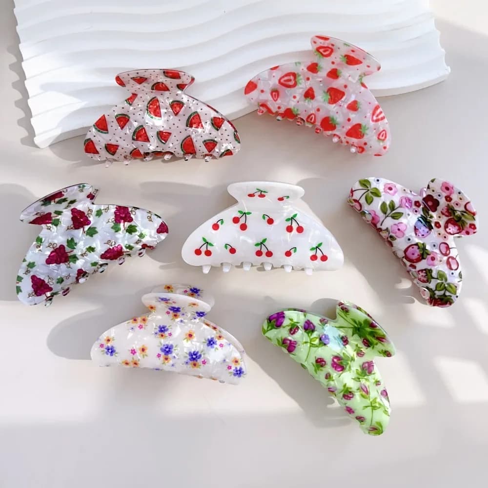 Korean Acrylic Hair Claw Clips for Women And Girls Flower Fruits Design Thick Thin Hair Styling Accessories Sweat Catch Hairgrip