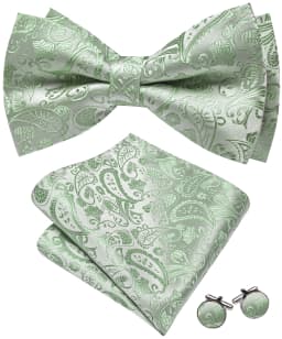 Barry Wang Jacquard Mens Bow Tie Pre-Tied Bowtie Hanky Cufflinks Set Red Green Ivory Pre ties Wedding Party