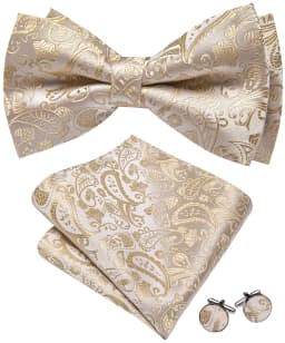 Barry Wang Jacquard Mens Bow Tie Pre-Tied Bowtie Hanky Cufflinks Set Red Green Ivory Pre ties Wedding Party
