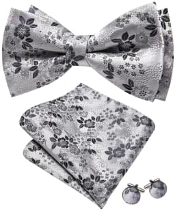 Barry Wang Jacquard Mens Bow Tie Pre-Tied Bowtie Hanky Cufflinks Set Red Green Ivory Pre ties Wedding Party