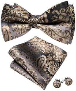 Barry Wang Jacquard Mens Bow Tie Pre-Tied Bowtie Hanky Cufflinks Set Red Green Ivory Pre ties Wedding Party