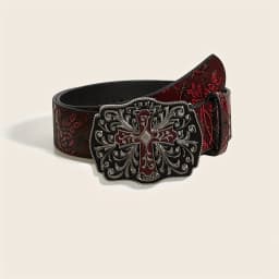 1pc Men's Y2k Punk Petal Cross Buckle Casual Black Belt, A Versatile Decorative Belt for Jeans, Suitable for Daily Travel