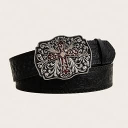 1pc Men's Y2k Punk Petal Cross Buckle Casual Black Belt, A Versatile Decorative Belt for Jeans, Suitable for Daily Travel