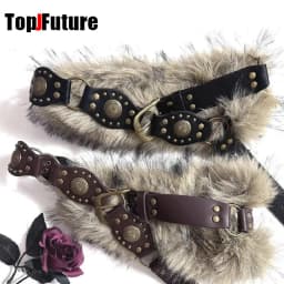 The Spice Girl Women's Harajuku Steampunk Y2K Plush American Vintage Dark Furry Belt Concave Shaped Decorative Waist Chain