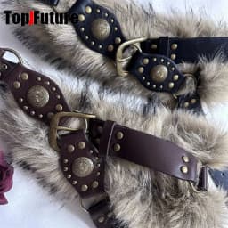 The Spice Girl Women's Harajuku Steampunk Y2K Plush American Vintage Dark Furry Belt Concave Shaped Decorative Waist Chain