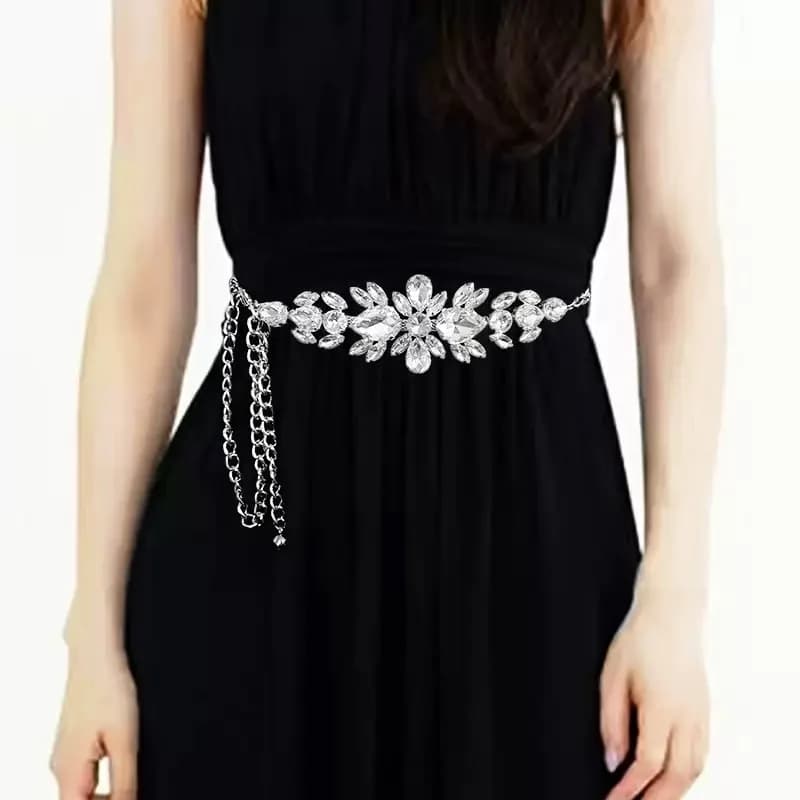 New Women's Rhinestone Inlaid Chain Belt High-end Gold Waist Chain Fashion Dress Evening Dress Accessories