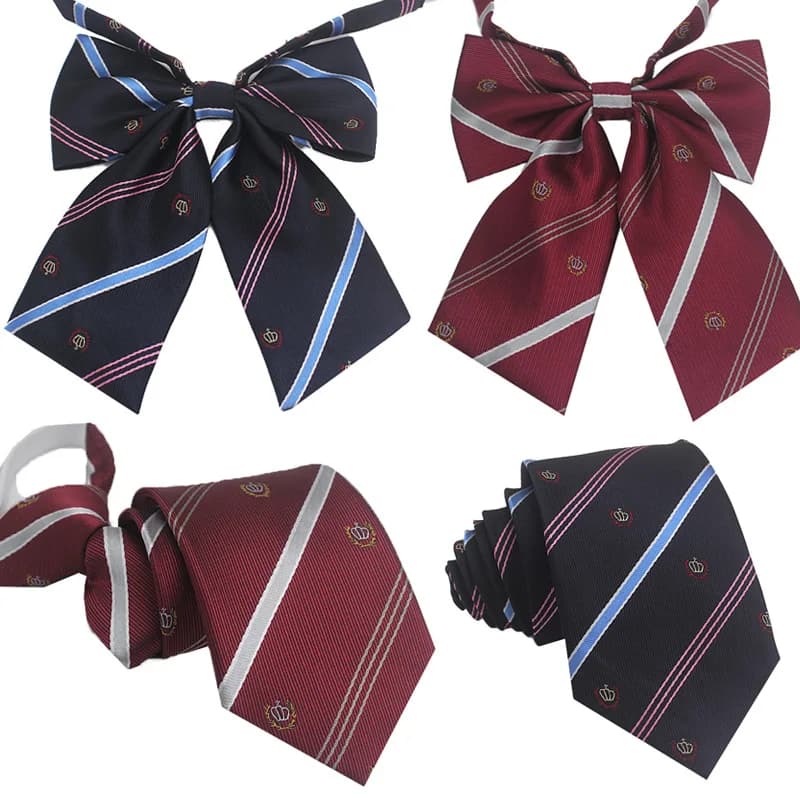 Polyester JK Necktie Simple Plaid Neckwear Striped Neck Tie Clothes Accessories Cravat Uniform Bow Tie Women Men