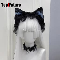 Japanese Subculture Y2K Girls Cosplay Lace Ruffle Beast Ear Hair Band Gothic Lolita Harajuku Women's Hair Hoops Hair Accessories