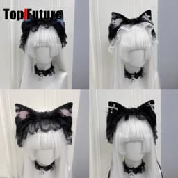 Japanese Subculture Y2K Girls Cosplay Lace Ruffle Beast Ear Hair Band Gothic Lolita Harajuku Women's Hair Hoops Hair Accessories