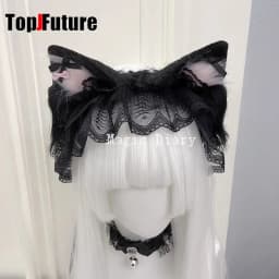 Japanese Subculture Y2K Girls Cosplay Lace Ruffle Beast Ear Hair Band Gothic Lolita Harajuku Women's Hair Hoops Hair Accessories