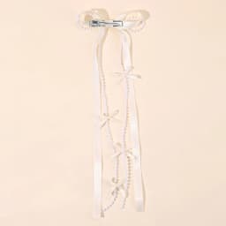 2Pcs White Satin Bow Hair Clips With Pearl Chains Elegant Long Ribbon Hairpins Sweet Romantic Hair Accessories For Girls Women
