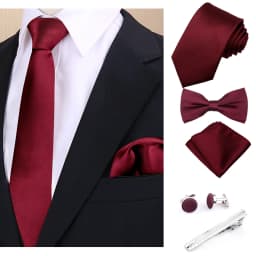 Luxury Fashion Men's Solid Necktie Bowtie Set with Pocket Square Cufflinks Tie Clip Wine Blue Elegant Striped Accessories Gravat