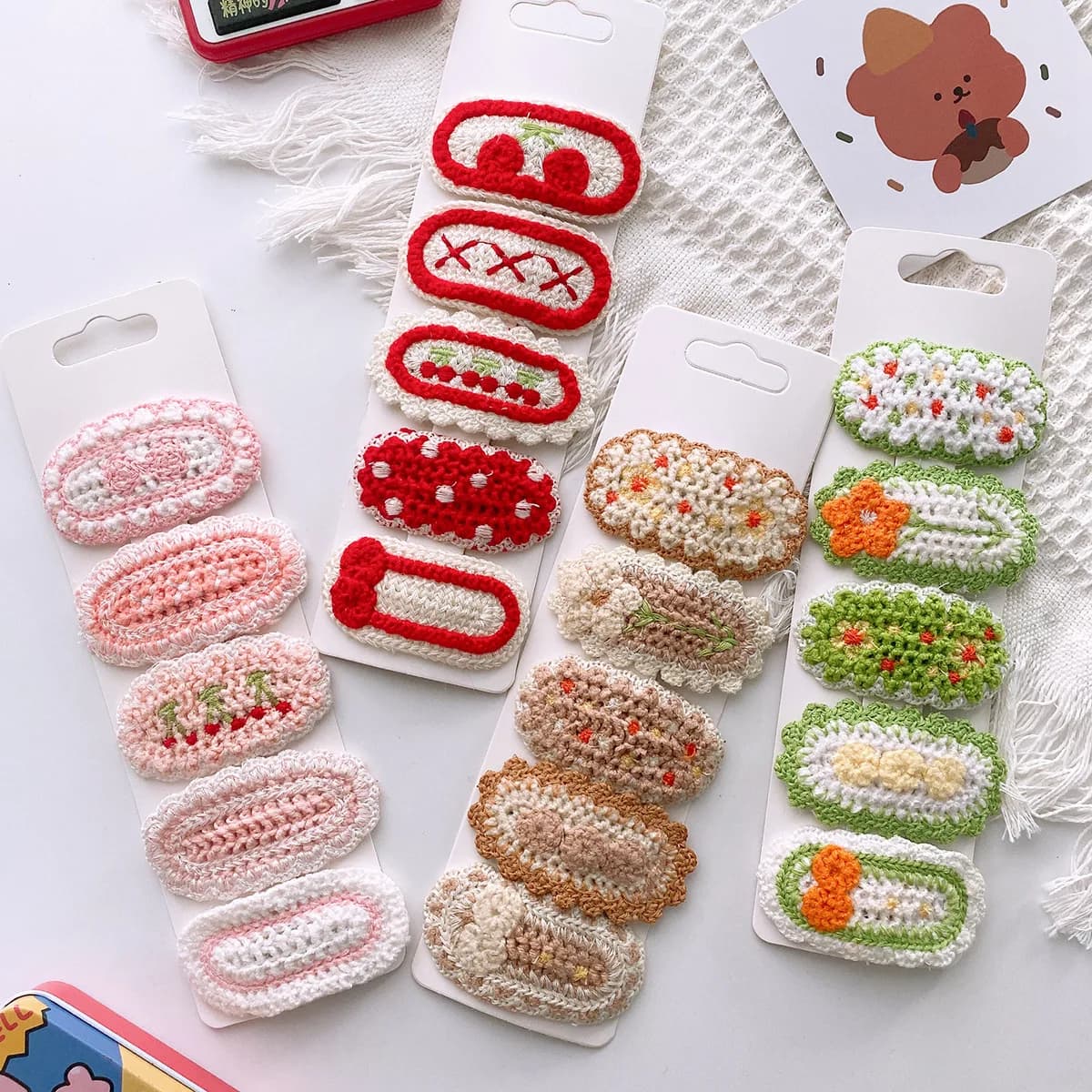 5Pcs/Lot Knitted Plush Floral Hairpins For Girls Cute Hair Clips Flower Side Clips Baby Sweet BB Clip Children Hair Accessories