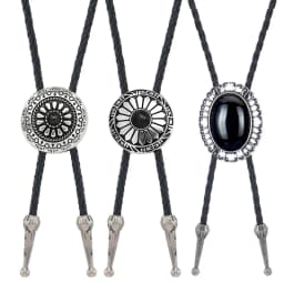 Western Cowboy Bolo Tie Necklace Necktie Accessories Men Women Vintage Stone Pendant Leather Bolo Ties Concert Rodeos Neckwear