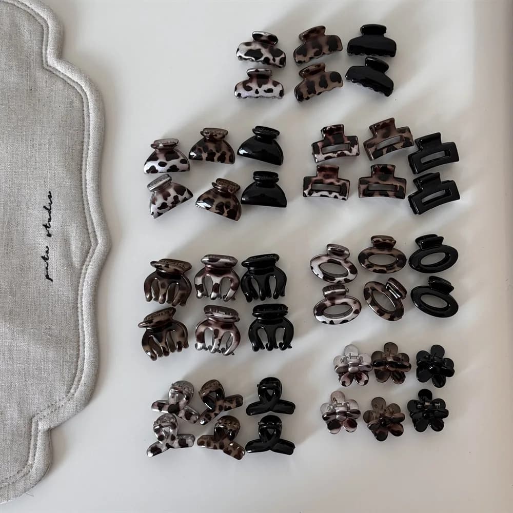 6pcs Leopard Print Small Hair Claw Clip Set Flower Cross Bow Design Hair Grip for Women Girls Non-slip Clamp for Fine Hair Bangs