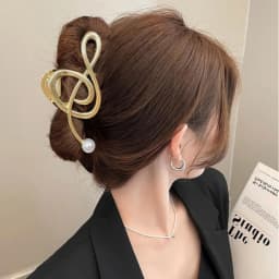 1PC Treble Clef Hair Clips with Pearls, Metal Music Note Hair Accessories, Fashionable Hair Claws for Women's Chic Looks