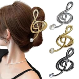 1PC Treble Clef Hair Clips with Pearls, Metal Music Note Hair Accessories, Fashionable Hair Claws for Women's Chic Looks