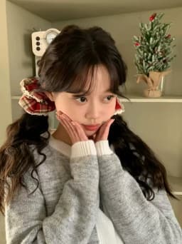 1pc/Red Lace Plaid Large Intestine Scrunchie Women's High-End Sense New Year's Christmas Atmosphere Korean Tie Headband Tie