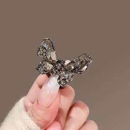 Cute Black Crystal Butterfly Small Hair Claw High-end Women's Bangs Side Hair Grip Sweet Korean Hair Clip Fashion Top Clip