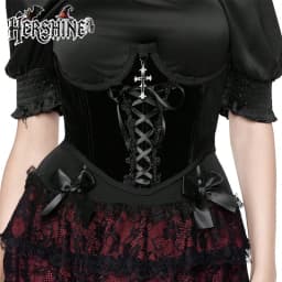 HERSHINE Women's Black Fashion Cross Velvet Shaping Waist Cincher, Y2K Gothic Harajuku Style Sexy Accessory,spring,summer
