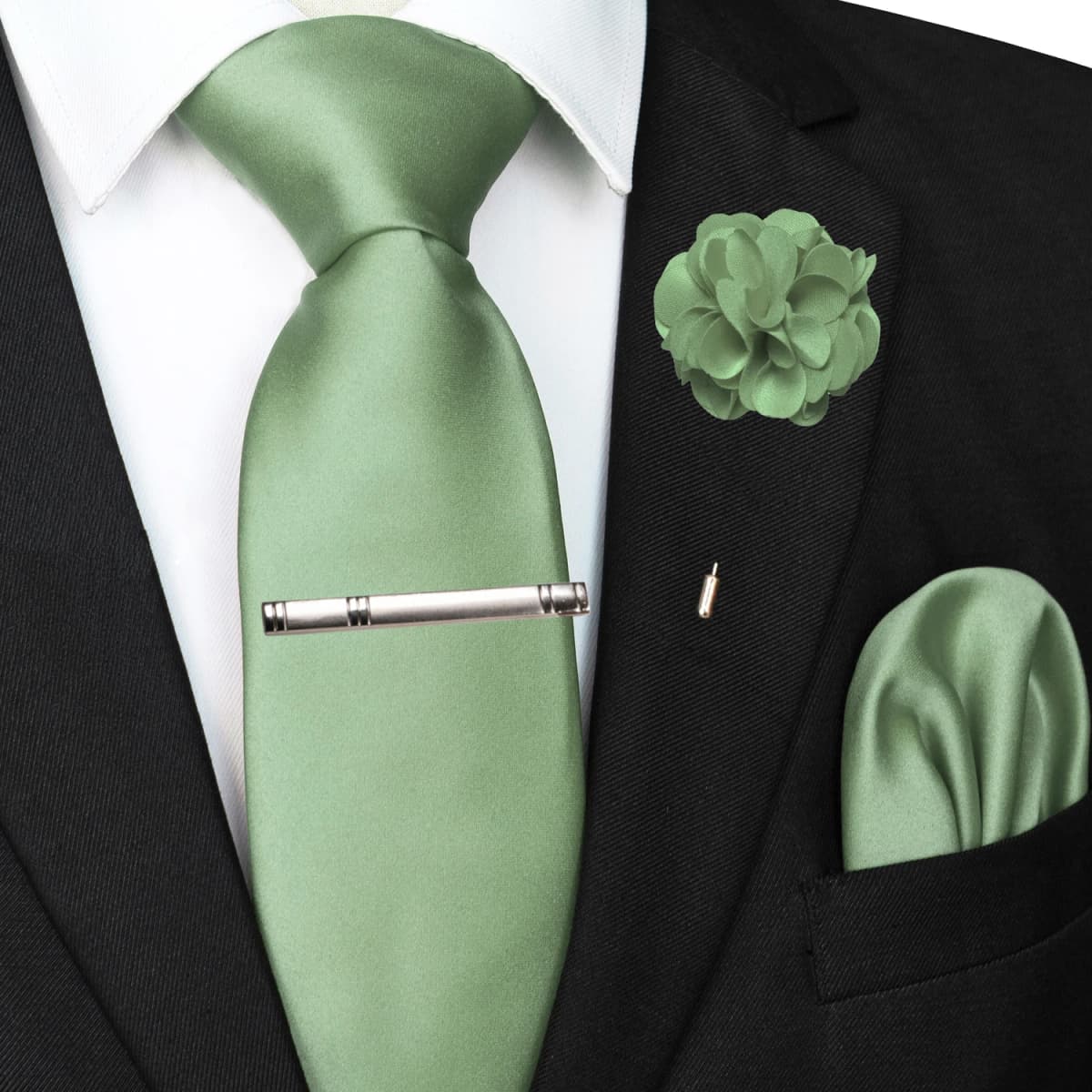 Mens Colors Solid Tie and Lapel Pin Necktie Pocket Square and Tie Clip Sets for Business Casual 4PCS