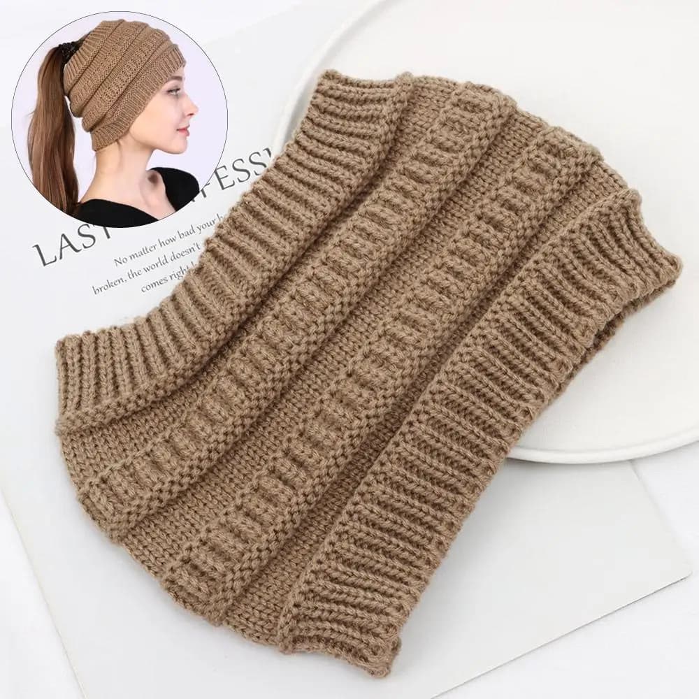 1Pcs Autumn Winter Women Girl Turban Headwraps Headwear Ear Warmer Knitting Headband Hair Band Ponytail Beanie Hat