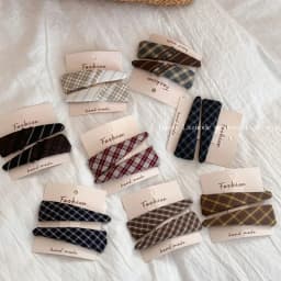 Korean sweet plaid fabric simple triangular pair clip side BB clip women's hairpin temperament versatile hair accessories