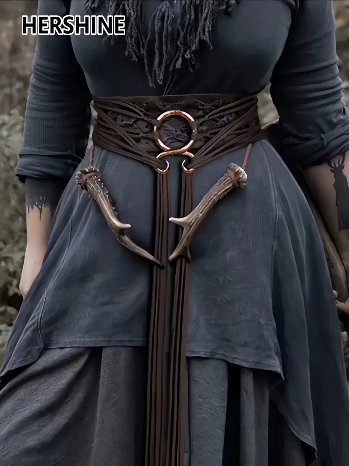 HERSHINE 1-piece women's vintage extra-long rope belt, Viking style,spring,summer, fashionable accessory, Christmas cosplay.