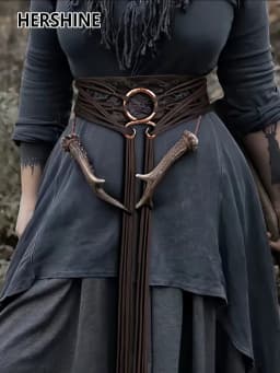 HERSHINE 1-piece women's vintage extra-long rope belt, Viking style,spring,summer, fashionable accessory, Christmas cosplay.