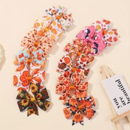 12/24Pcs Thanksgiving Day Bow Hair Clip Set For Kids Girls Autumn Printed Ribbon Maple Leaves Pumkin Hairpins Hair Accessories