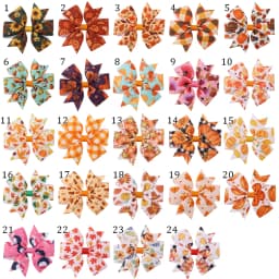 12/24Pcs Thanksgiving Day Bow Hair Clip Set For Kids Girls Autumn Printed Ribbon Maple Leaves Pumkin Hairpins Hair Accessories