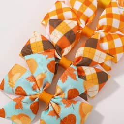12/24Pcs Thanksgiving Day Bow Hair Clip Set For Kids Girls Autumn Printed Ribbon Maple Leaves Pumkin Hairpins Hair Accessories