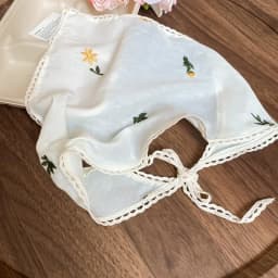 Knitted Embroidery Flower Fabric Headscarfs for Women Sweet Beige Triangle Scarf Mori Girl Style Headband Gentle Headpiece M