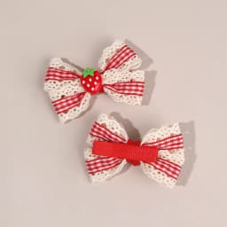 2Pcs Retro Strawberry Bow Hair Clips For Girls Sweet Lace-trim Plaid Hairpins Children Daily Korean Headwear Hair Accessories